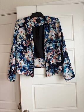 Worthington Floral Open-Front Blazer in Blue Multi